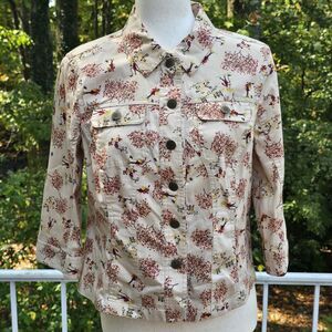 Christopher & Banks Wmns Fall Scene Tan Jacket 3/4 Sleeve Cotton Stretch PS